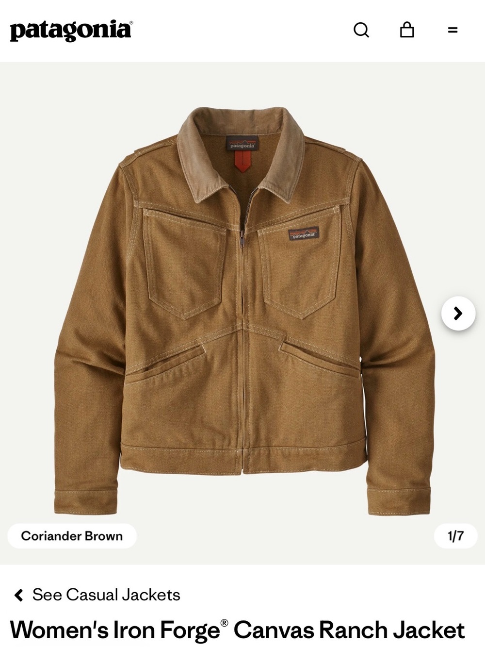 Patagonia Women's Iron Forge Canvas Ranch Jacket in Coriander Brown